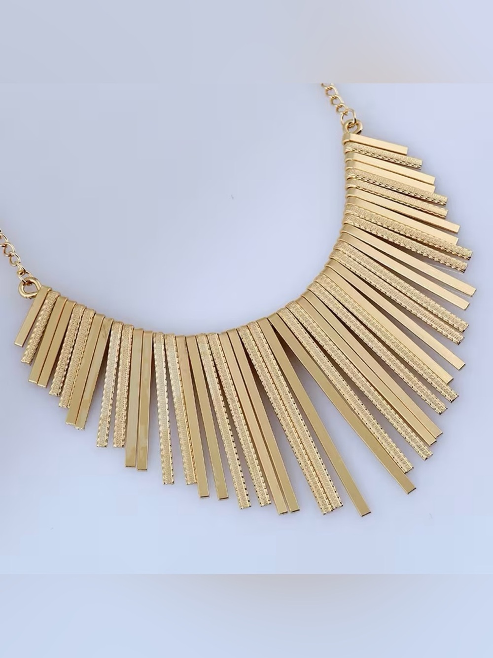Gold Fringe Statement Necklace - Women's Jewelry. Unique Necklace - Picture 4 of 4